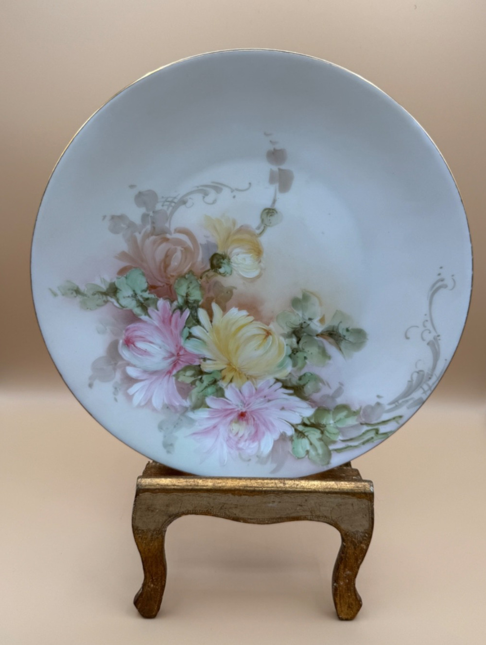 🌸 Antique Favorite Bavaria Hand Painted Floral Plate 9” Gold Trim Germany